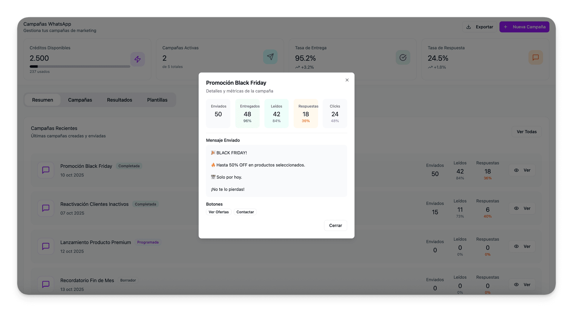 Campañas WhatsApp Mintii - Panel de gestión